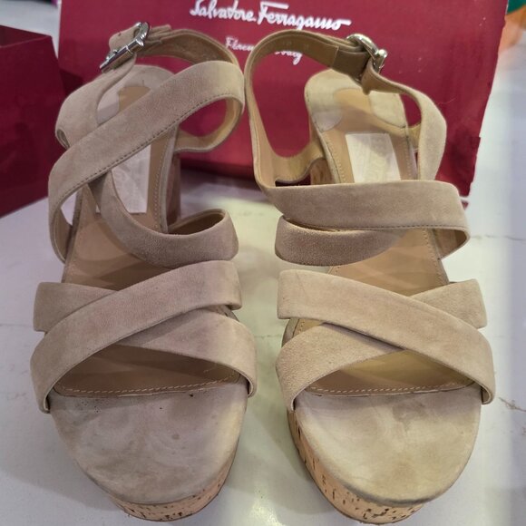 Salvatore Ferragamo Strappy Cork Wedge Sandal - Picture 1 of 5